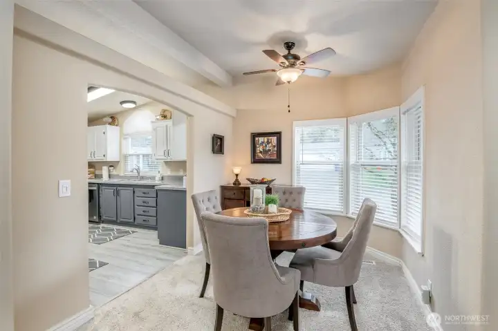 Semi-open kitchen/dining room.