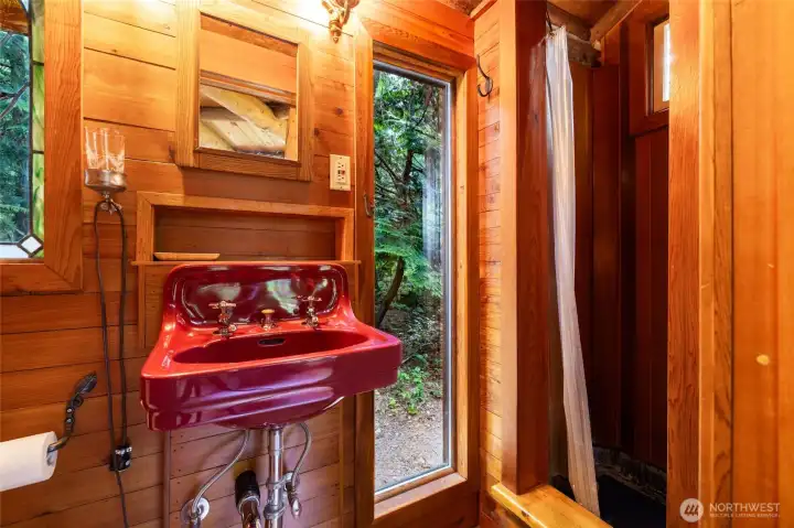 Downstairs bathroom has a shower
