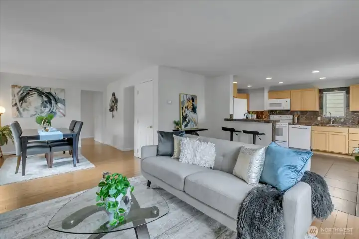 Open concept living and dining room