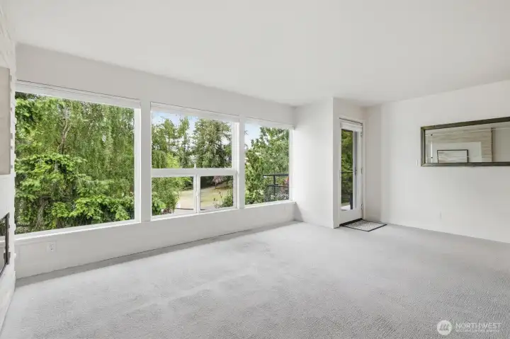 living room looking toward the large windows
