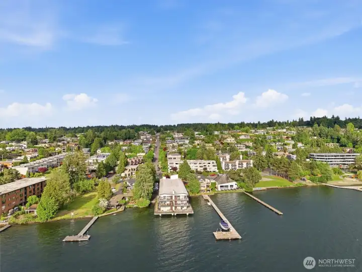 View from the west looking at the condo complex over Lake Washington