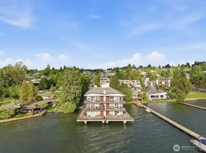 View from the west looking at the condo complex over Lake Washington
