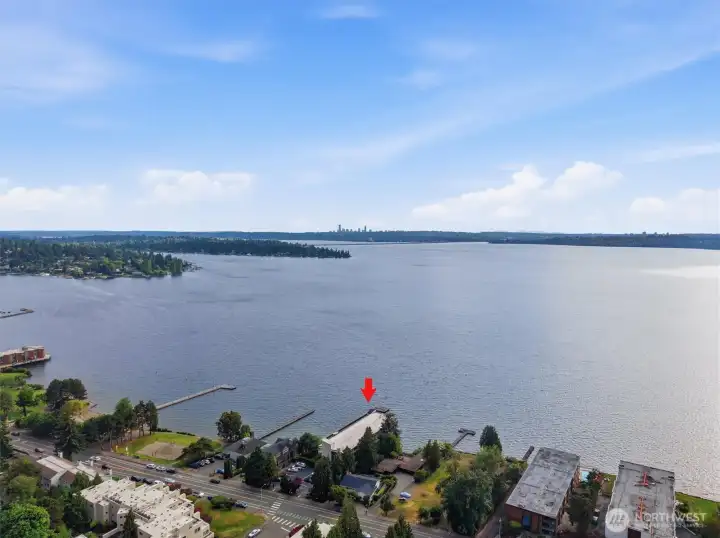 View from the East of complex over Lake Washington