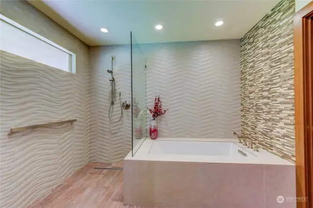 Walk in shower in master with custom tile