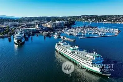 Bremerton ferry arriving at downtown Bremerton waterfront.