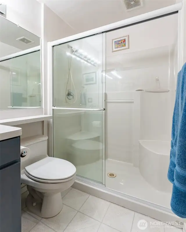 Large walk in shower.