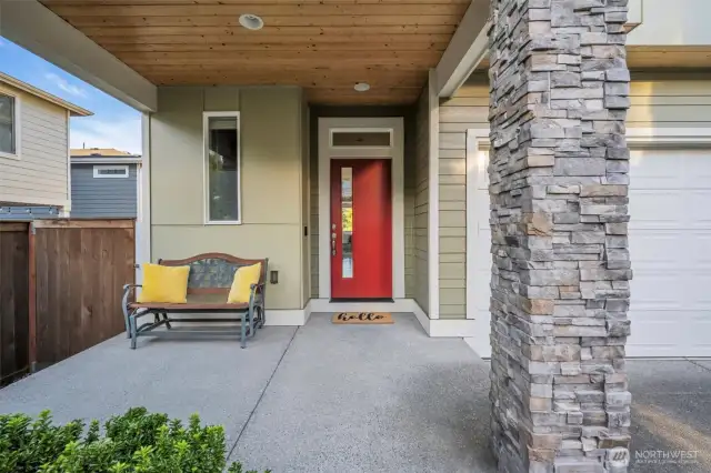 Cute front porch with low maintenance front landscaping.