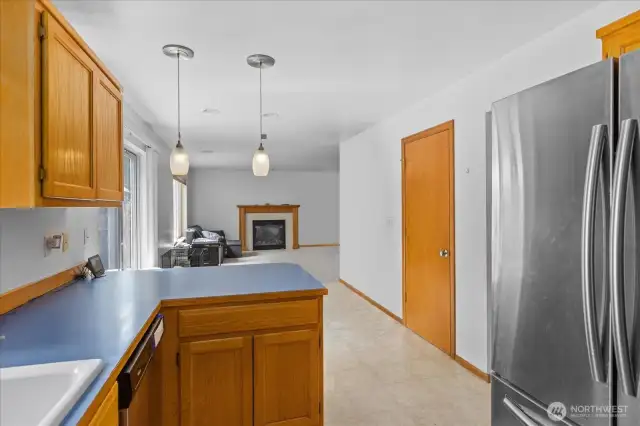 From the kitchen looking toward the family room. Great for entertaining!