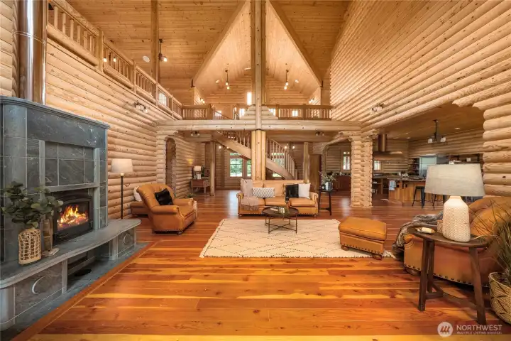 Absolutely stunning log home with gorgeous wood floors.