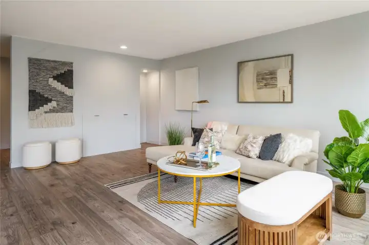 Living Room with Shot of Pet Cubby