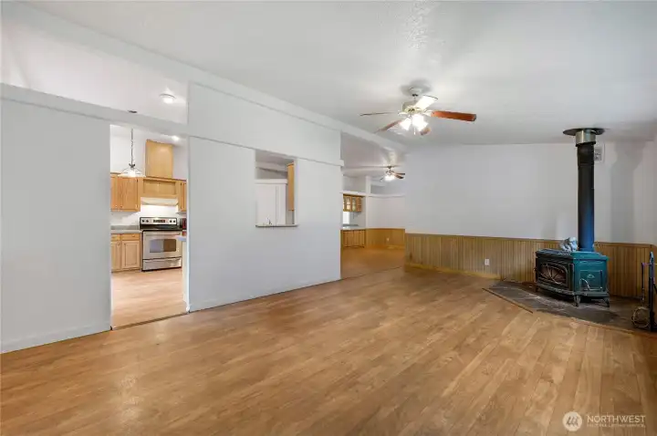 Picture of the living un-staged, you will love the toasty wood stove on those chilly winter days.