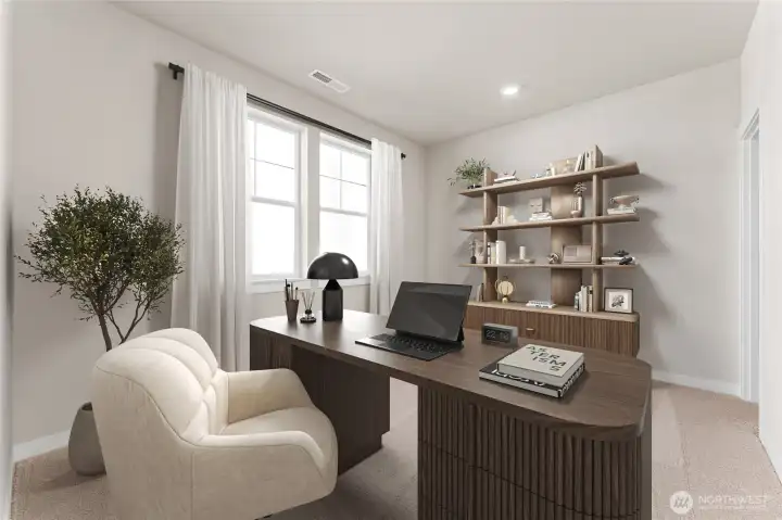 Main floor bedroom  / office. Photos are for representational purposes only. Colors and finishes may differ.