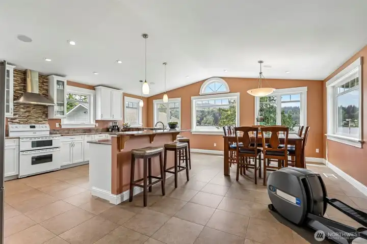Open concept kitchen, dining & living space with great lake views!