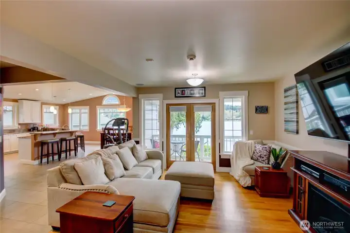 French doors open from living room to deck over looking the lake.