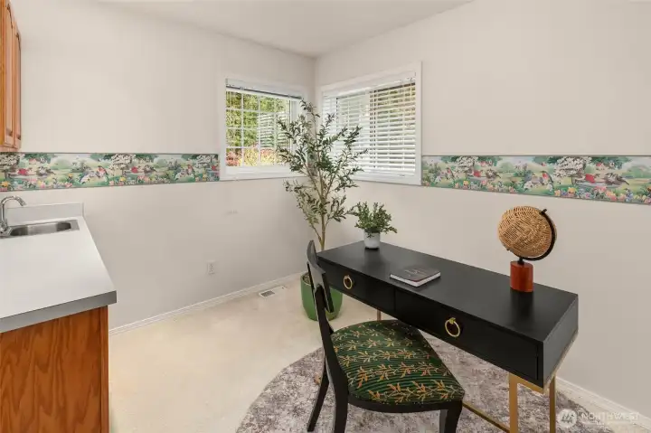 Versatile Den — Custom Built-Ins and Wet Bar, Ideal for Work-From-Home, Crafts, or Extended Guest Living