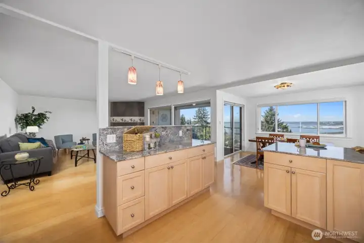 kitchen looks out to view