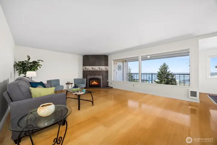 living room with gas fireplace