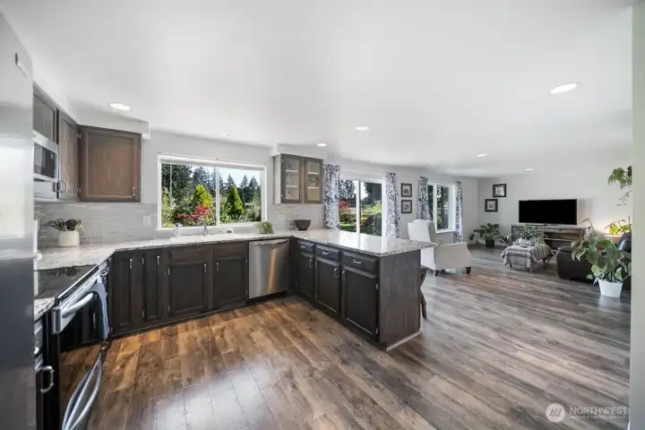 Granite countertops and stainless steel appliances
