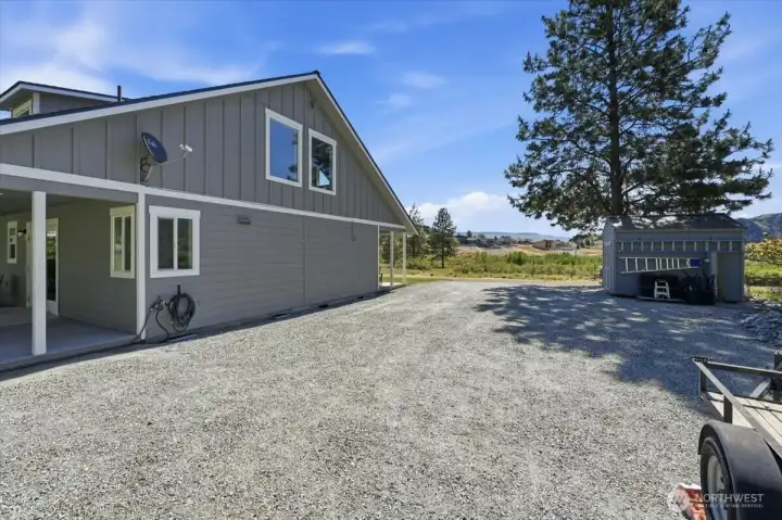 Lots of parking space or potential garage area