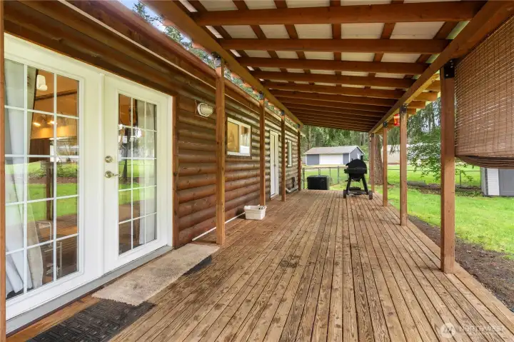 Covered Back Deck - Enter into Living Room via newer French Doors.
