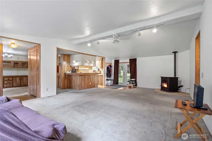 LIVING ROOM w/Pellet Stove, Freshly Painted Interior