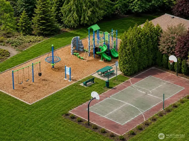 Basketball, pickleball and playground in the private park Basketball, pickleball and playground in the private park