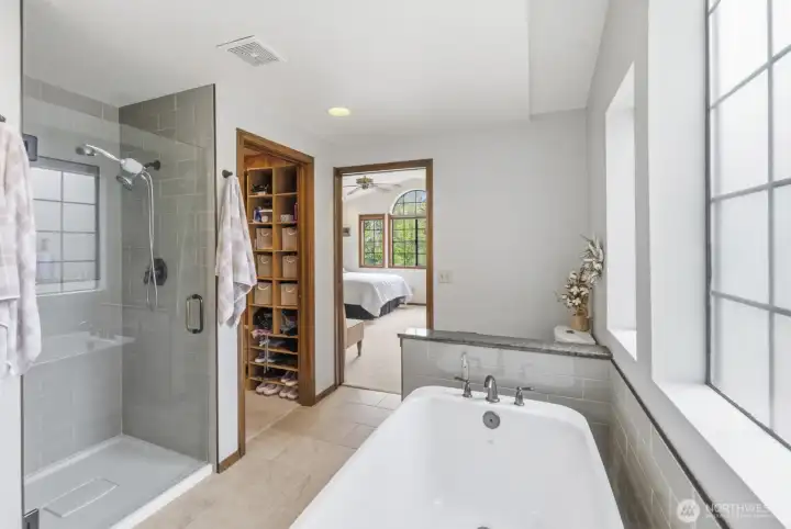 Shower and bathtub in primary Shower and bathtub in primary