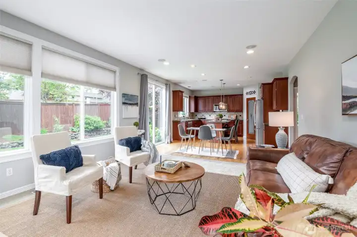 Surround sound/speakers in dining room and living room.