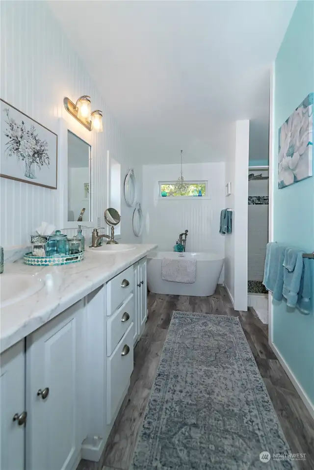 Primary Bathroom with soaking tub & shower.