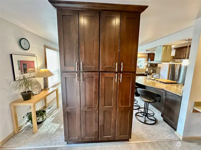 Large built-in pantry cabinet offers lots of storage.