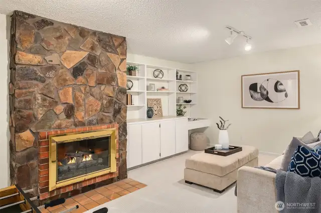 Rec room with built ins.
