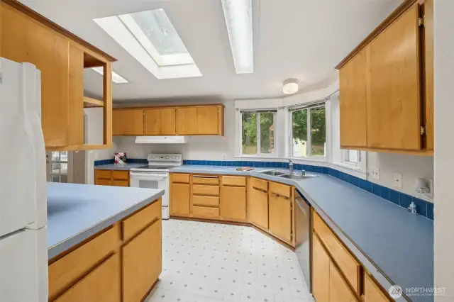 The skylight in the kitchen adds great natural light.