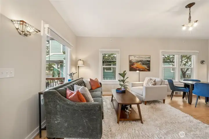 This living room radiates vintage charm with its inviting character and timeless details. Warm finishes and classic touches create a cozy atmosphere, making it the perfect space to relax or gather with loved ones.