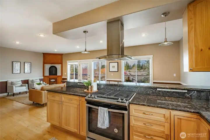 Kitchen looking out at the Living room