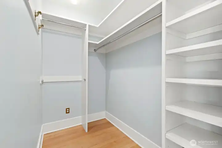 Lots of room in the primary bedroom walk-in closet. Lots of room in the primary bedroom walk-in closet.