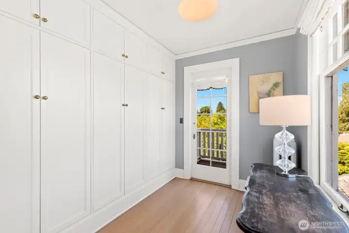Fourth bedroom with custom closets, is currently used as an office and laundry. Easily converted back into nursery or larger bedroom by removing built-ins. Fourth bedroom with custom closets, is currently used as an office and laundry. Easily converted back into nursery or larger bedroom by removing built-ins.