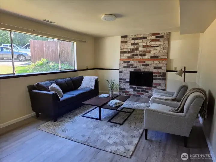 The living room is at a lower level.