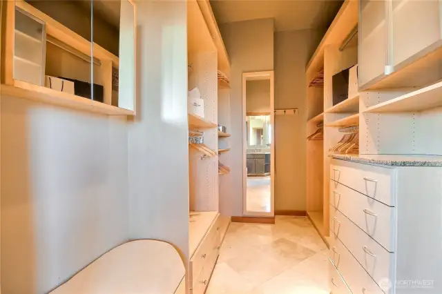 Master walk in closet with plenty storage space