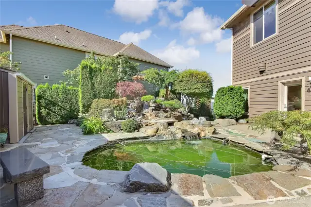 Large Koi pond and waterfall