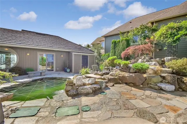 Large natural stone paved courtyard