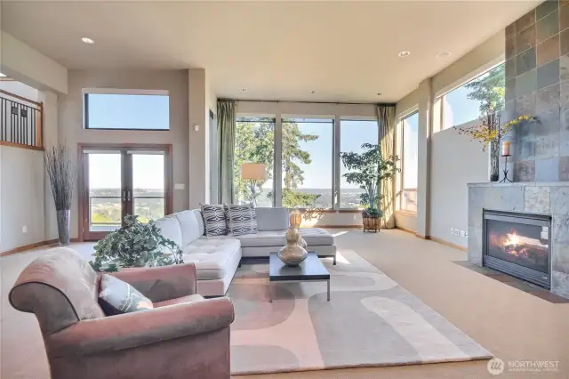 Great room with sweeping view of the Orting Valley and Port of Tacoma.