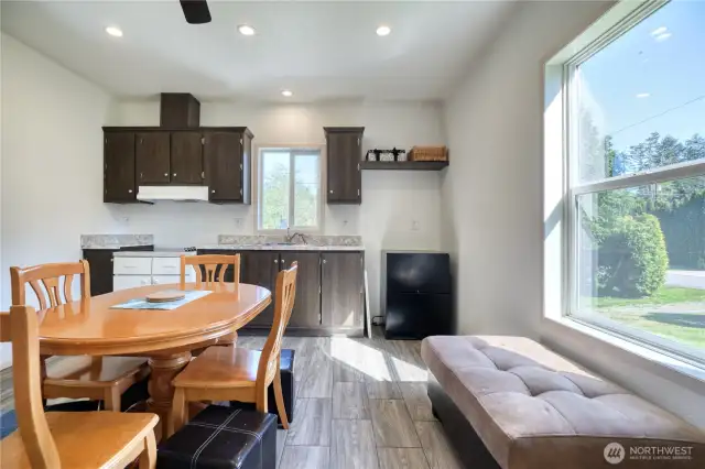 Storage cupboards in the kitchen area