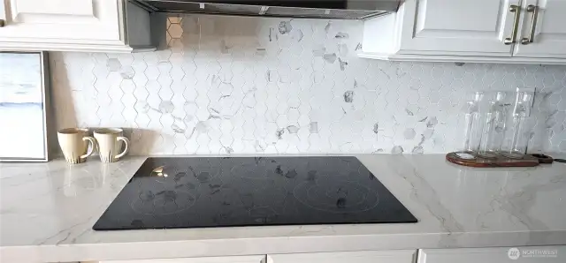 Beautiful kitchen stove range and gorgeous tile backsplash