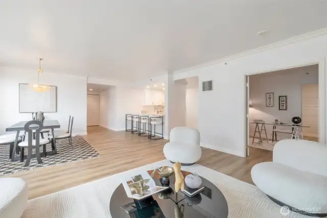 Living room and den to the right