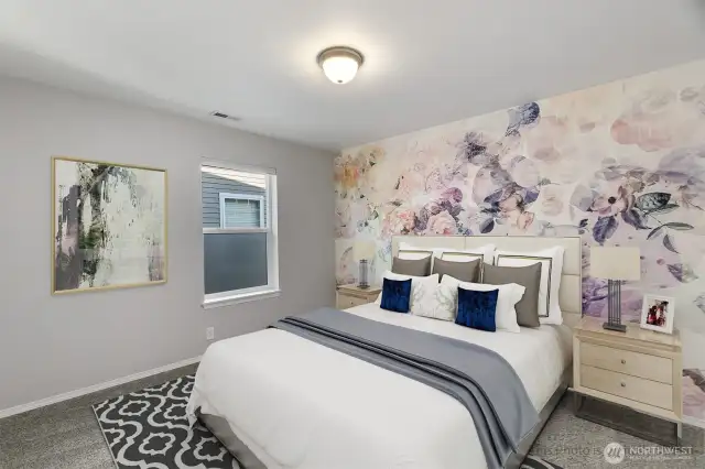 Bedroom number two also has a walk in closet. Shown staged here, but the wall really is like this!