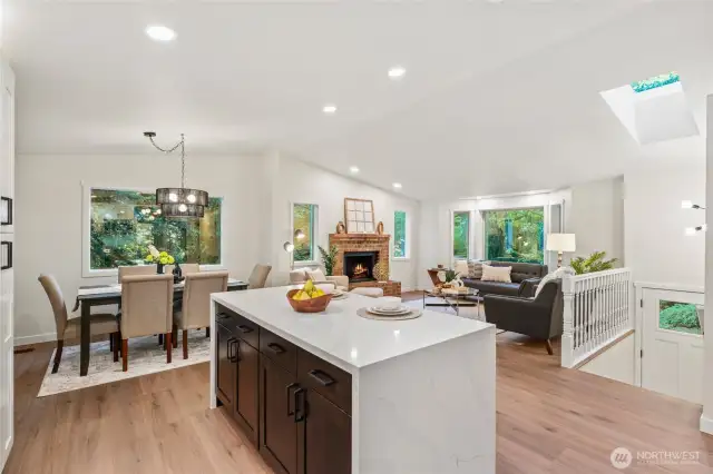 Great Room floor plan open to dining and living areas.