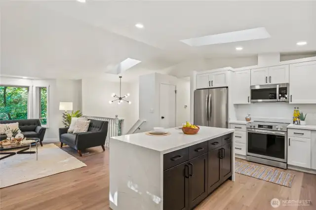 Skylights provide ample natural light + LED lighting throughout for efficient, bright light year around.