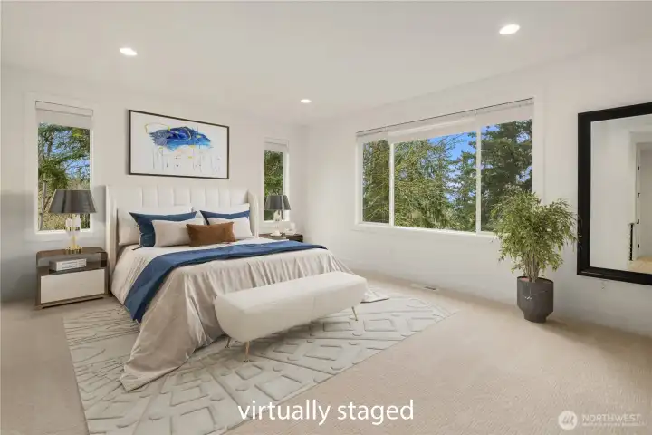 Virtually staged primary bedroom