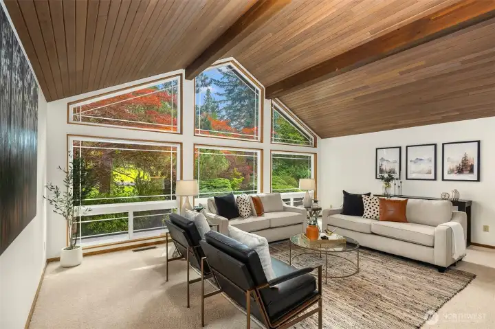 Wall of windows. Home is not currently staged