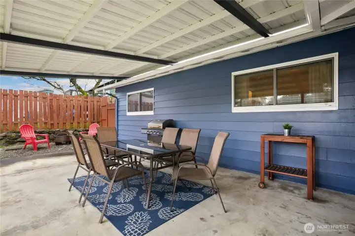 Fire pit in backyard.